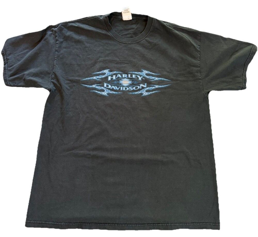 Harley Davidson Big Moose Portland Maine T-Shirt Mens XL 2004 Blue Flame USA